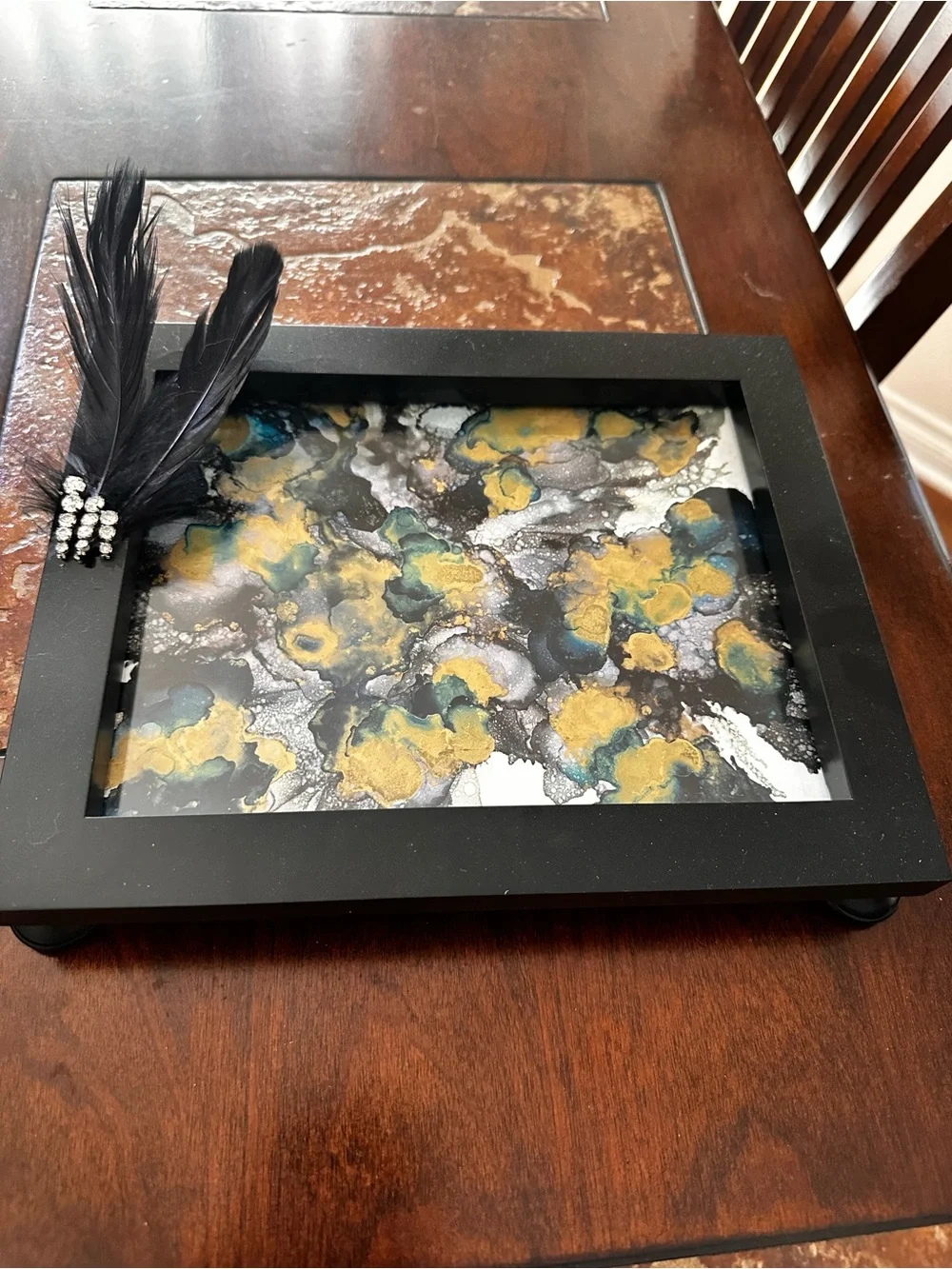 Hand Crafted Black and Gold Decorative vanity accent Tray